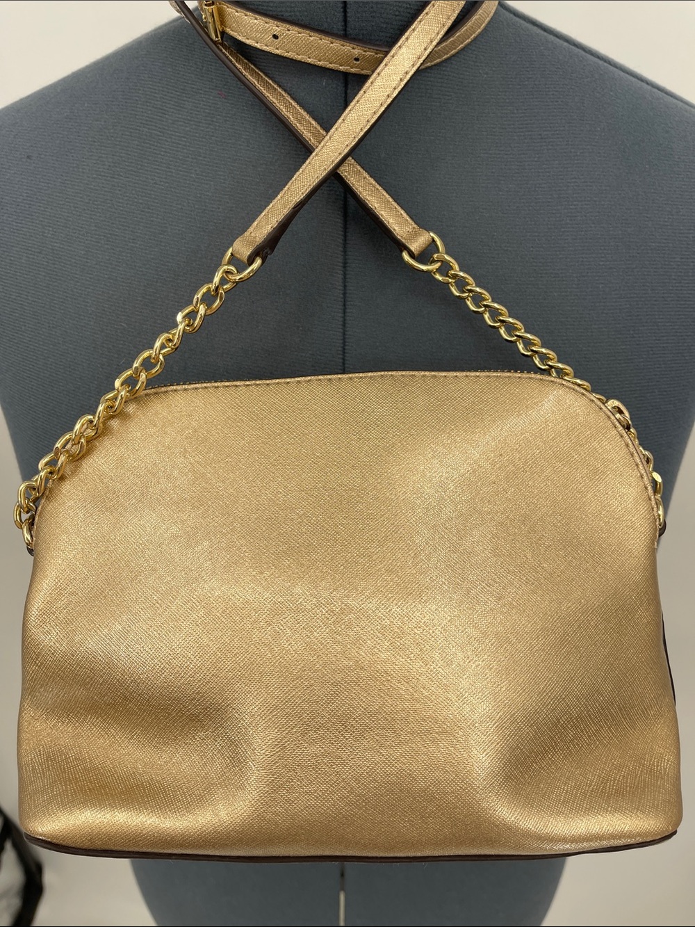 Michael Kors Metallic Gold Saffiano Crossbody Shoulder Bag - Picture 4 of 10
